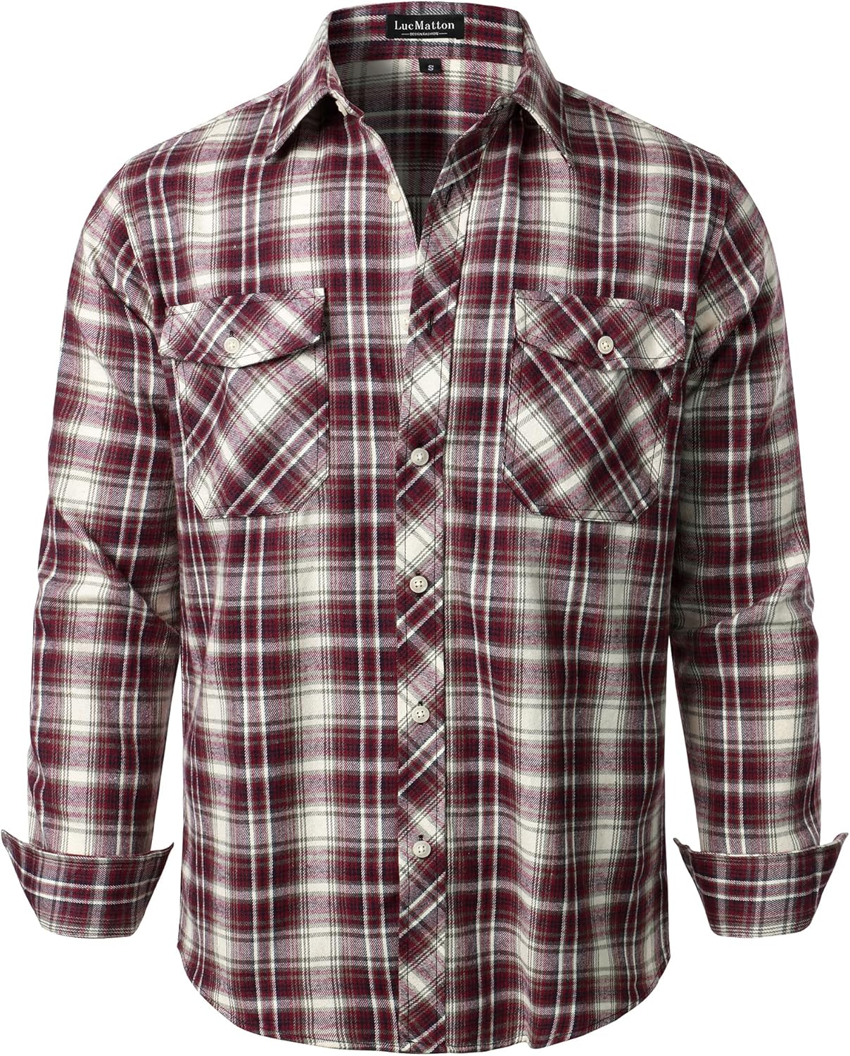 LucMatton Men's Flannel Shirt Casual Regular Fit Long Sleeve Button Down Plaid Shirt with Pocket-44
