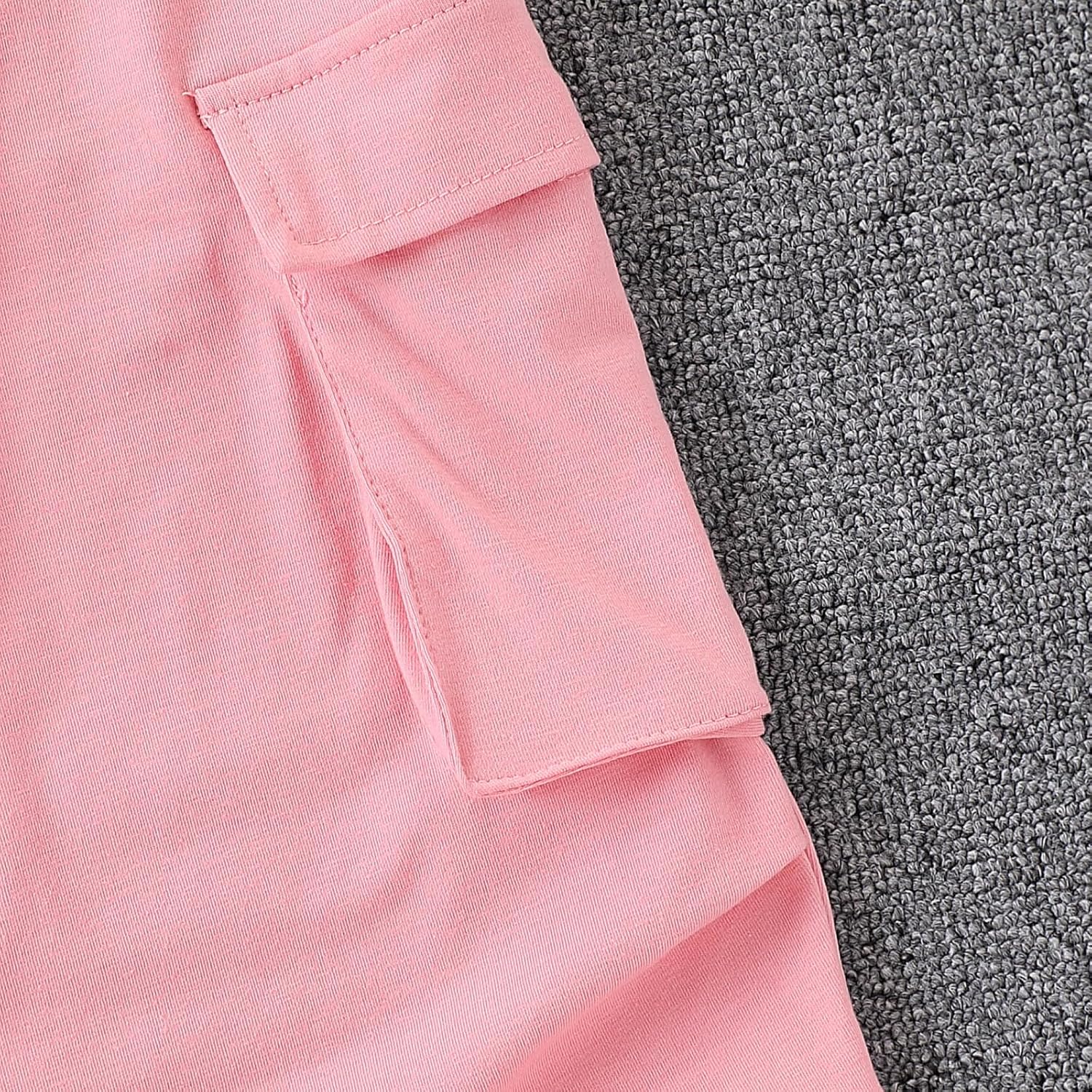 Azmxynol Girls Clothes 2 Piece Outfit Ribbed T-Shirt Top + Cargo Pants, Girls Fall Clothing Set, Sizes 5-16 Years