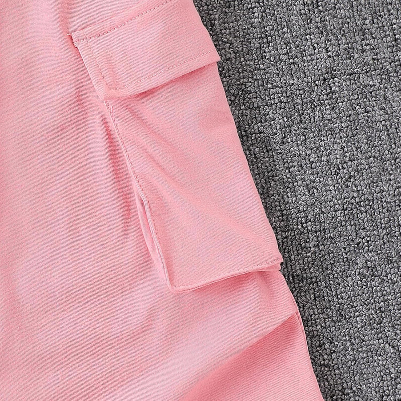 Azmxynol Girls Clothes 2 Piece Outfit Ribbed T-Shirt Top + Cargo Pants, Girls Fall Clothing Set, Sizes 5-16 Years