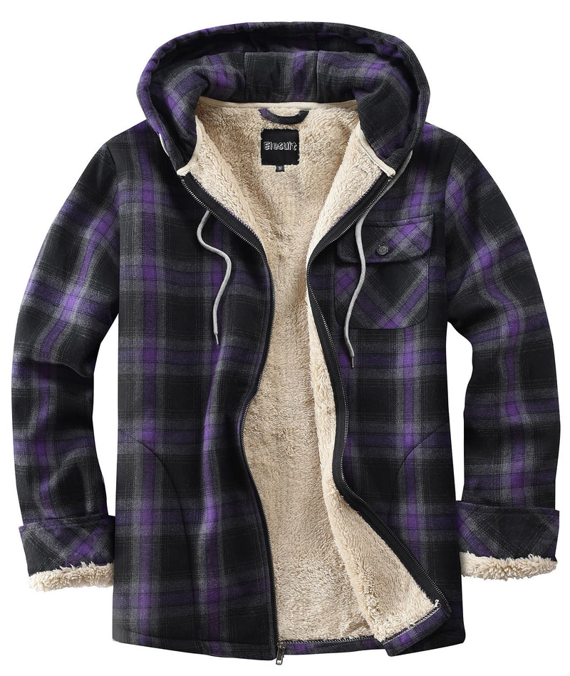Elesuit Men's Full Zip Fleece Flannel Jacket Shirt Plaid Cotton Hoodie Coat
