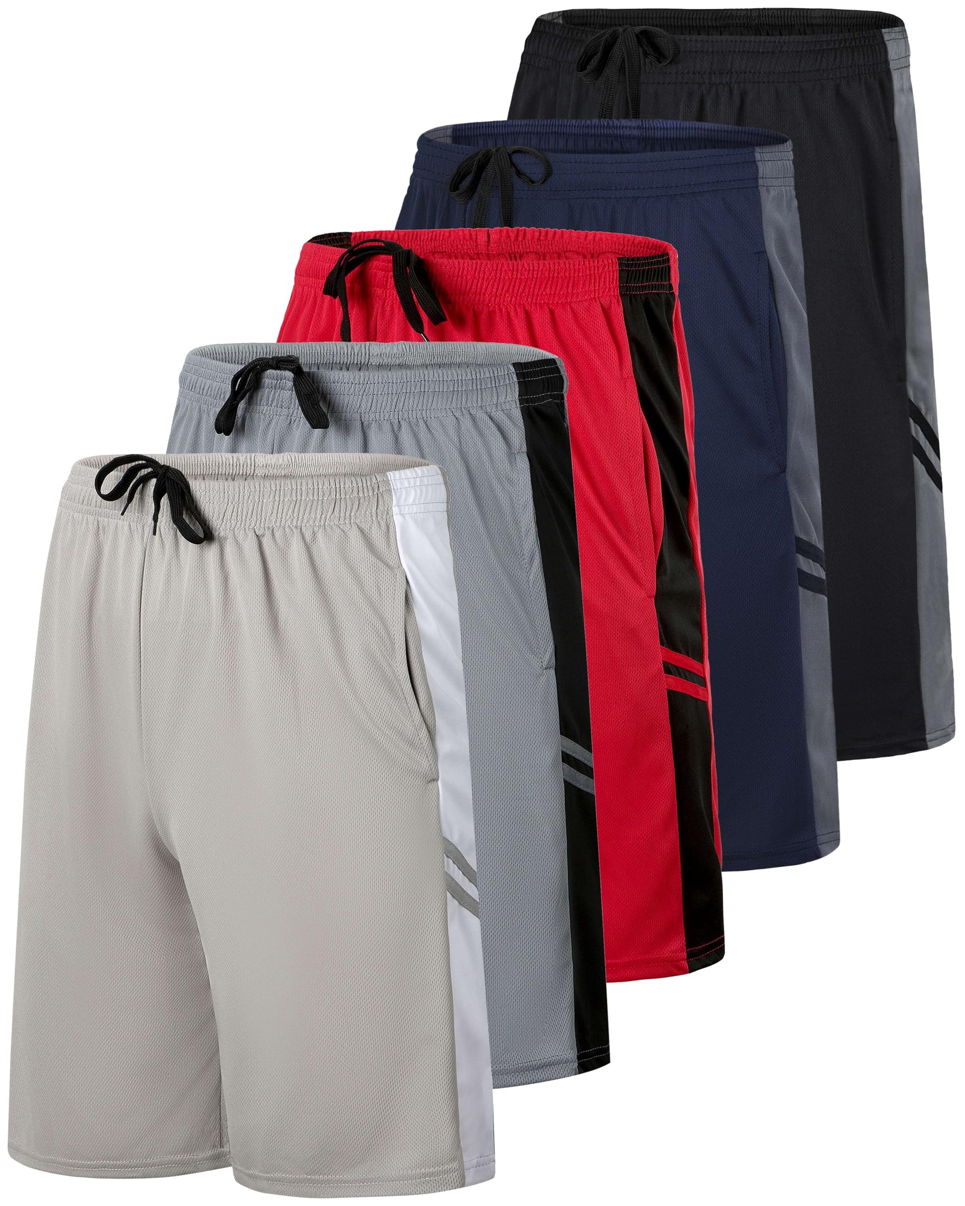 Real Essentials 5 Pack: Men’s 9" Mesh Shorts – Athletic Gym, Workout, Basketball, Running, Casual Lounge Activewear Pockets