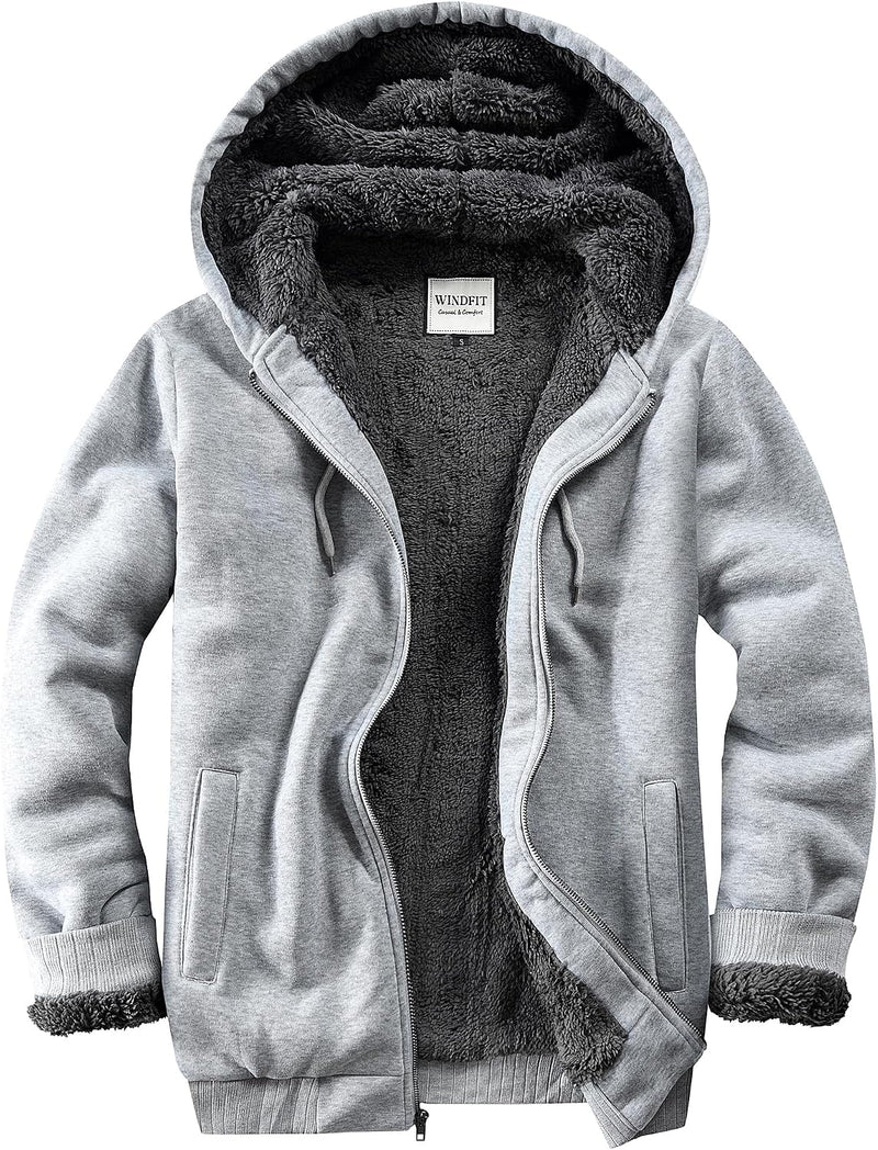 WINDFIT Men Sherpa Jacket Heavyweight Zip Hoodie Fleece Hooded