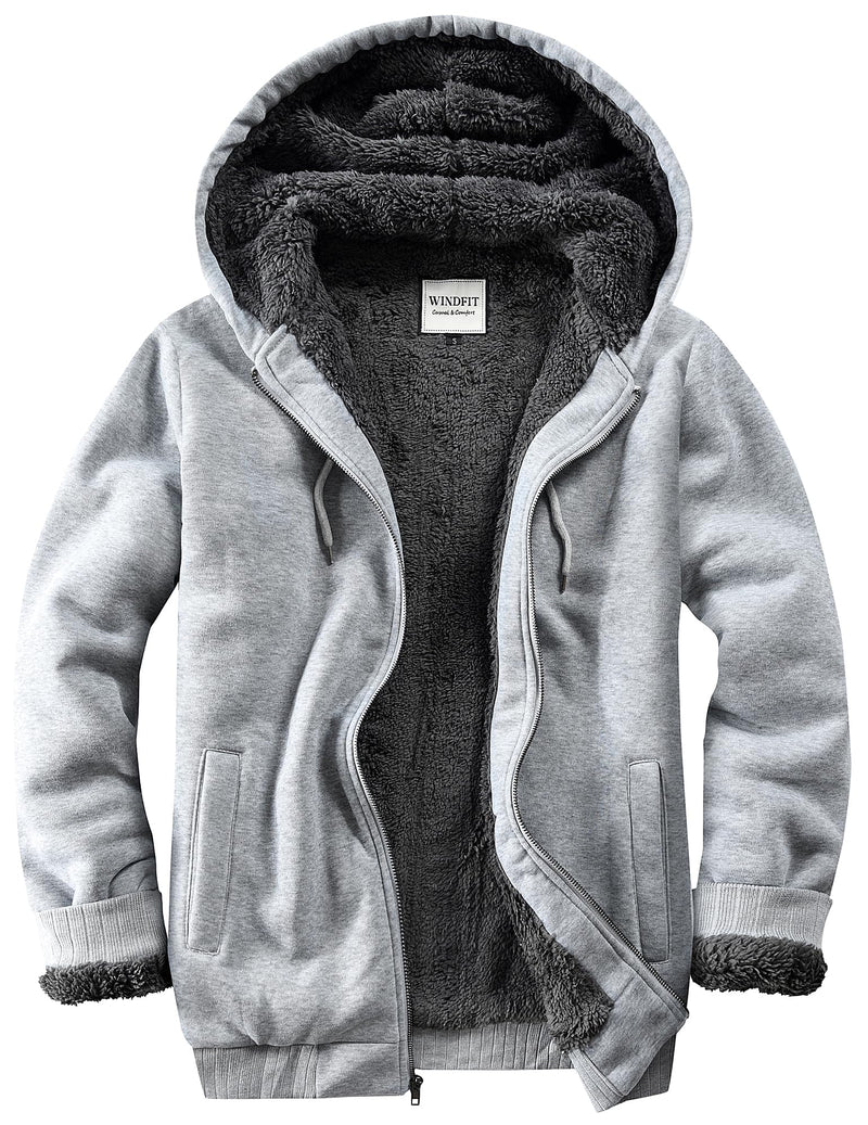 WINDFIT Men Sherpa Jacket Heavyweight Zip Hoodie Fleece Hooded