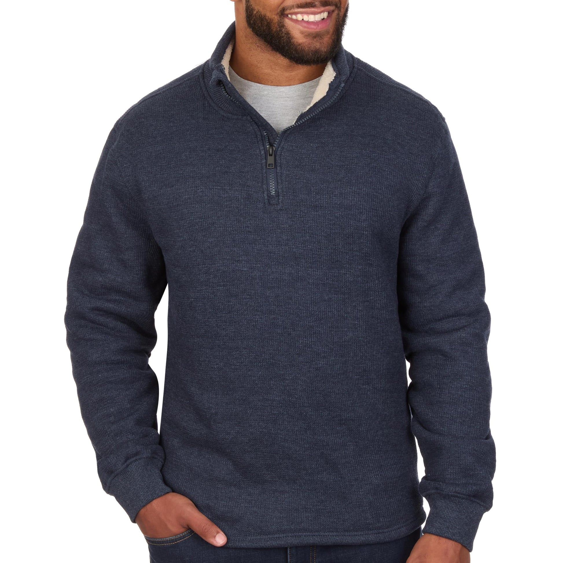 The American Outdoorsman Sherpa Lined Waffle Quarter Zip Mock Neck Long Sleeve Pullover for Men - Ideal for Outdoor Adventure-17