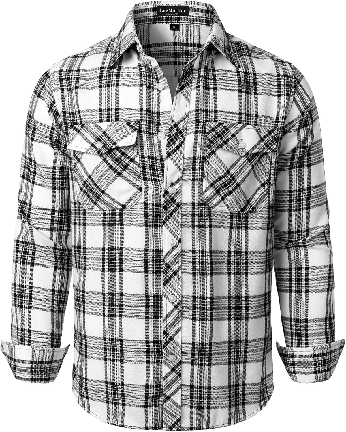 LucMatton Men's Flannel Shirt Casual Regular Fit Long Sleeve Button Down Plaid Shirt with Pocket-20