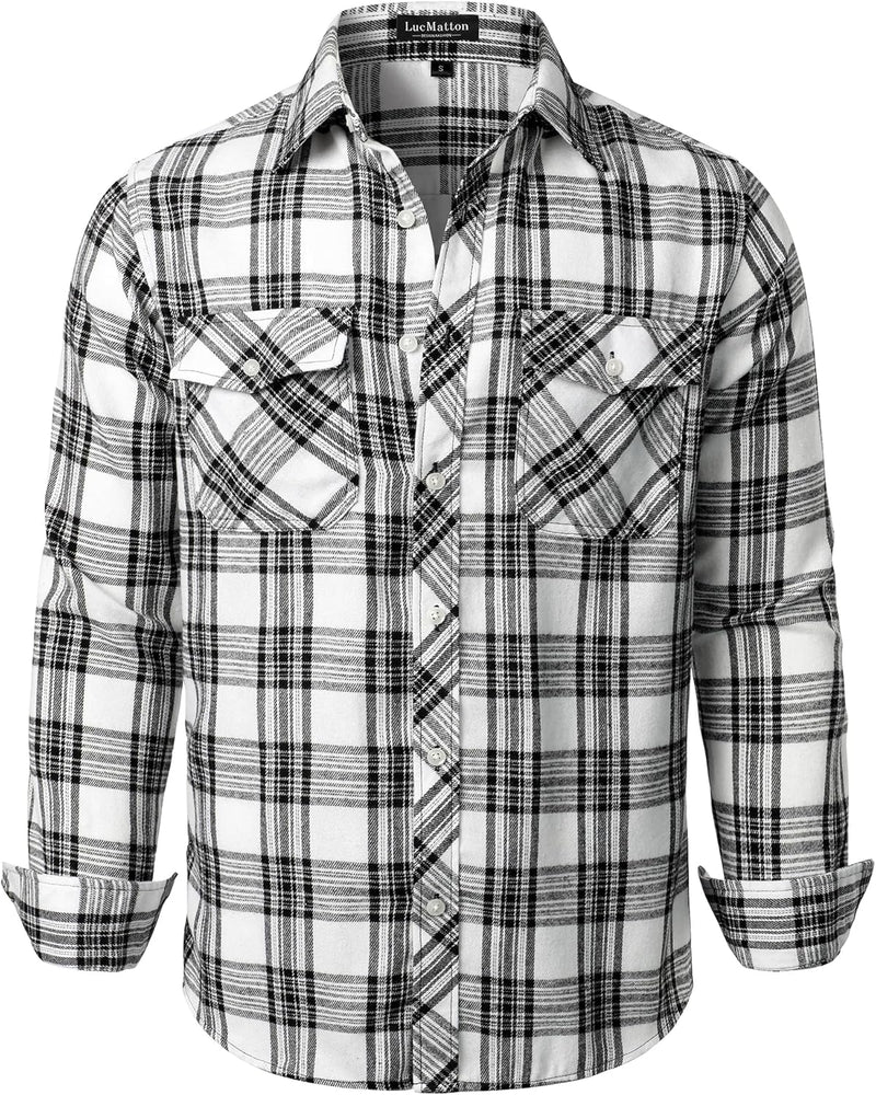 LucMatton Men's Flannel Shirt Casual Regular Fit Long Sleeve Button Down Plaid Shirt with Pocket-57