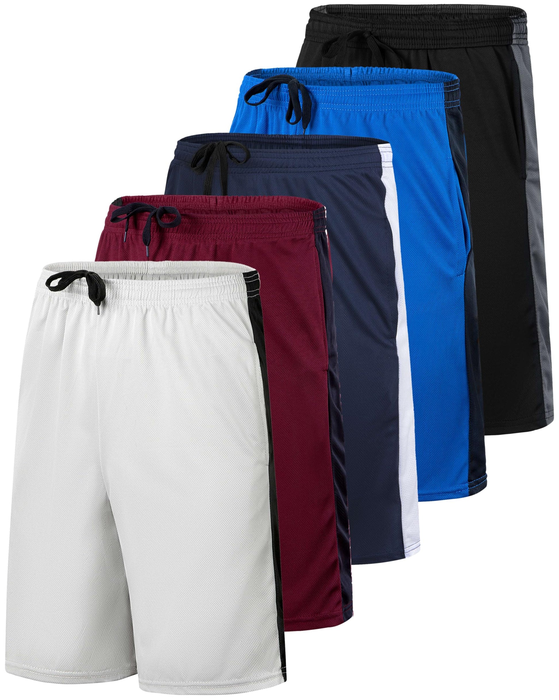 Real Essentials 5 Pack: Men’s 9" Mesh Shorts – Athletic Gym, Workout, Basketball, Running, Casual Lounge Activewear Pockets