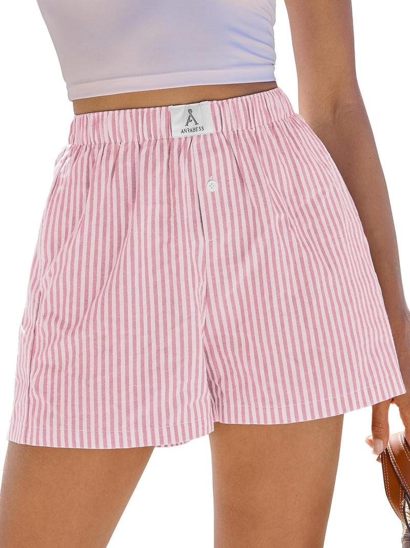 ANRABESS Boxer Shorts for Women Gingham Pajama 2026 Summer Casual Lounge Sleep Plaid Shorts Y2K Beach Bottoms-100