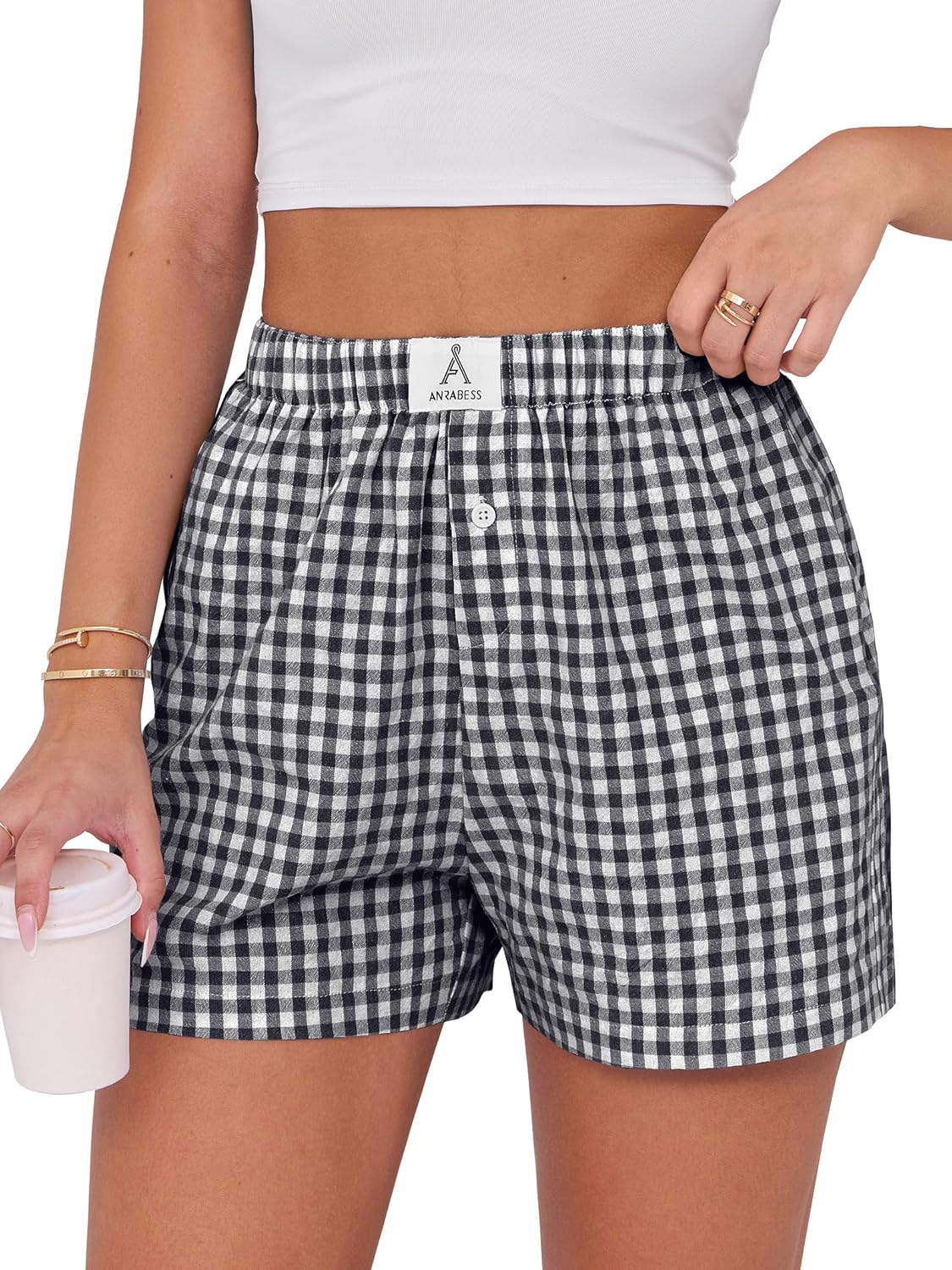 ANRABESS Boxer Shorts for Women Gingham Pajama 2026 Summer Casual Lounge Sleep Plaid Shorts Y2K Beach Bottoms-4