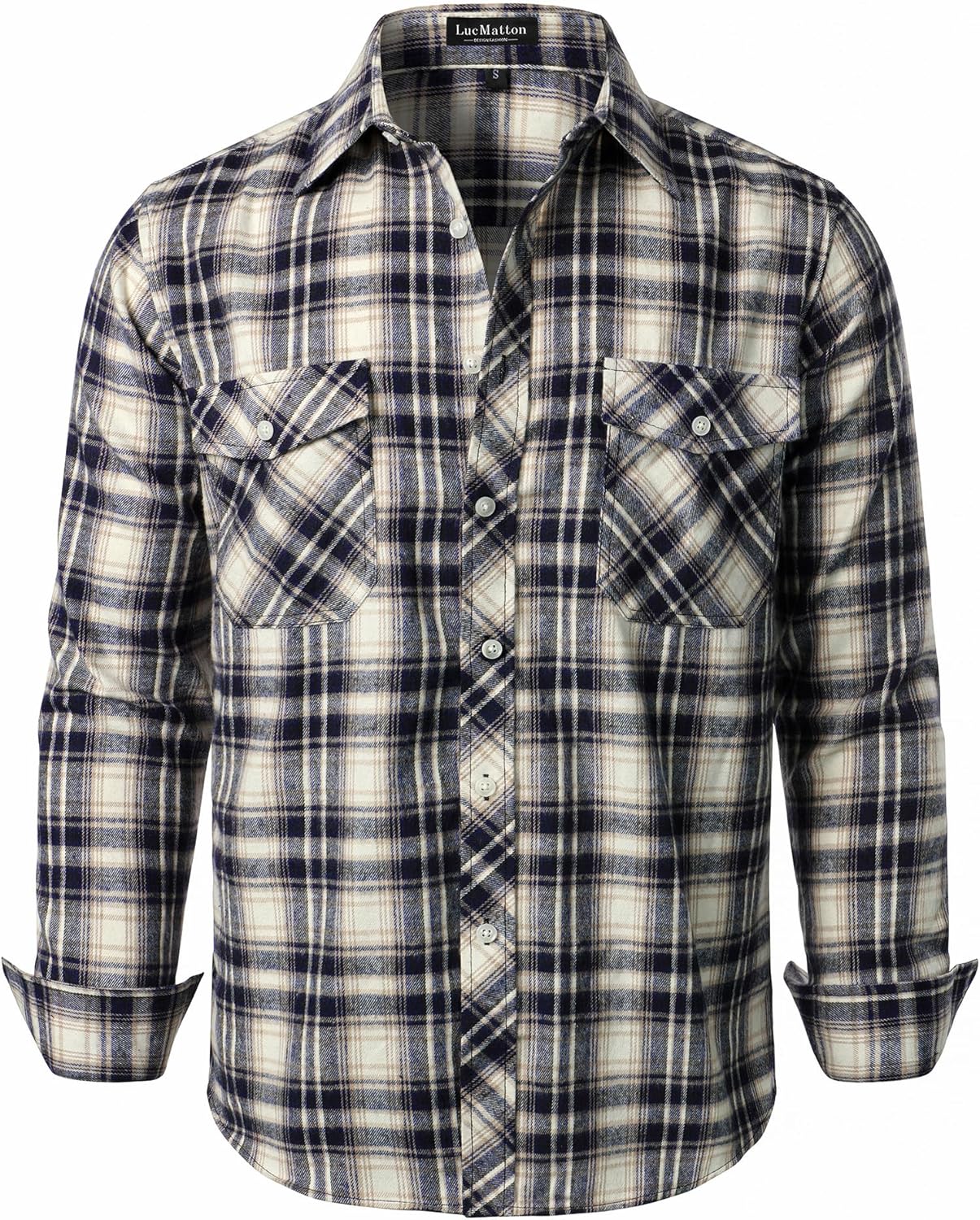 LucMatton Men's Flannel Shirt Casual Regular Fit Long Sleeve Button Down Plaid Shirt with Pocket-15