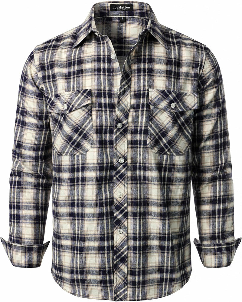 LucMatton Men's Flannel Shirt Casual Regular Fit Long Sleeve Button Down Plaid Shirt with Pocket-55
