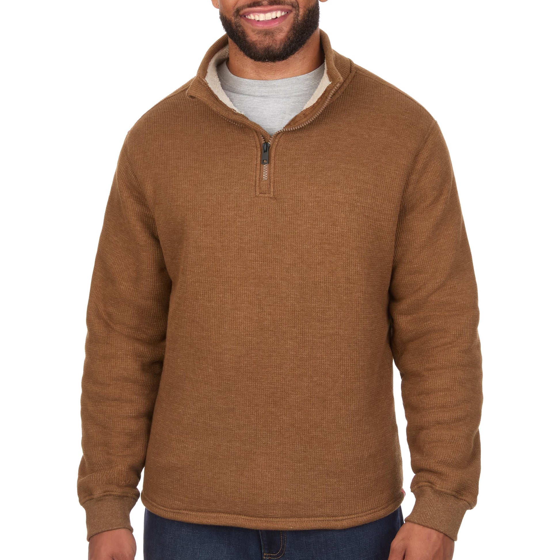The American Outdoorsman Sherpa Lined Waffle Quarter Zip Mock Neck Long Sleeve Pullover for Men - Ideal for Outdoor Adventure-14