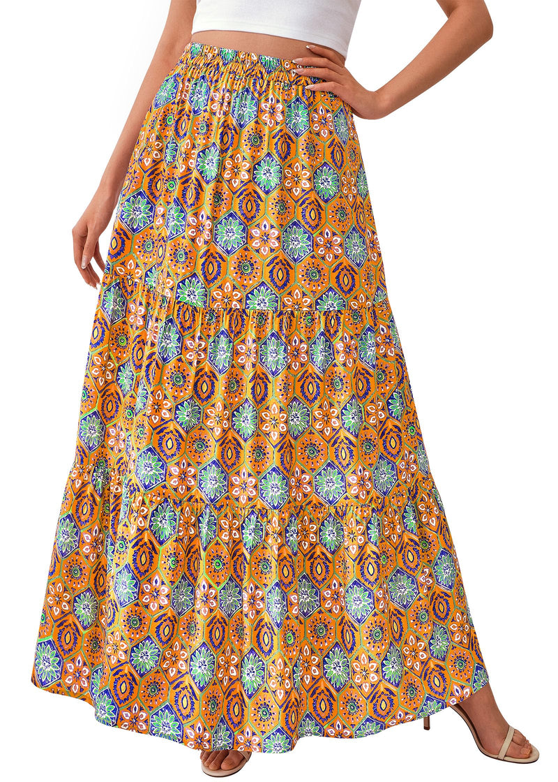 KIRUNDO Maxi Skirts for Women 2026 Summer Boho Floral High Waist Casual Flowy Long Skirt Beach Vacation Cruise Resort Wear