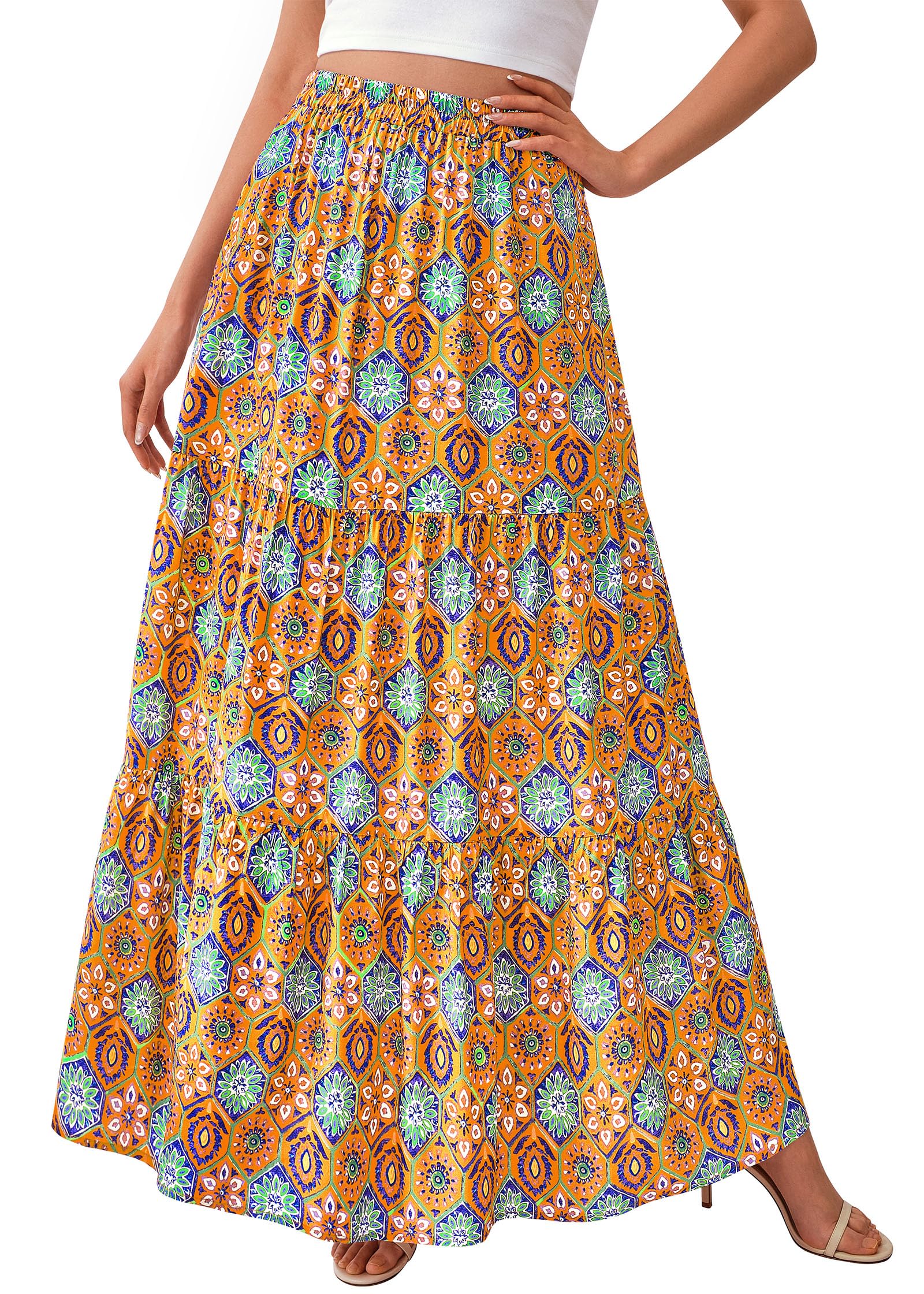 KIRUNDO Maxi Skirts for Women 2026 Summer Boho Floral High Waist Casual Flowy Long Skirt Beach Vacation Cruise Resort Wear