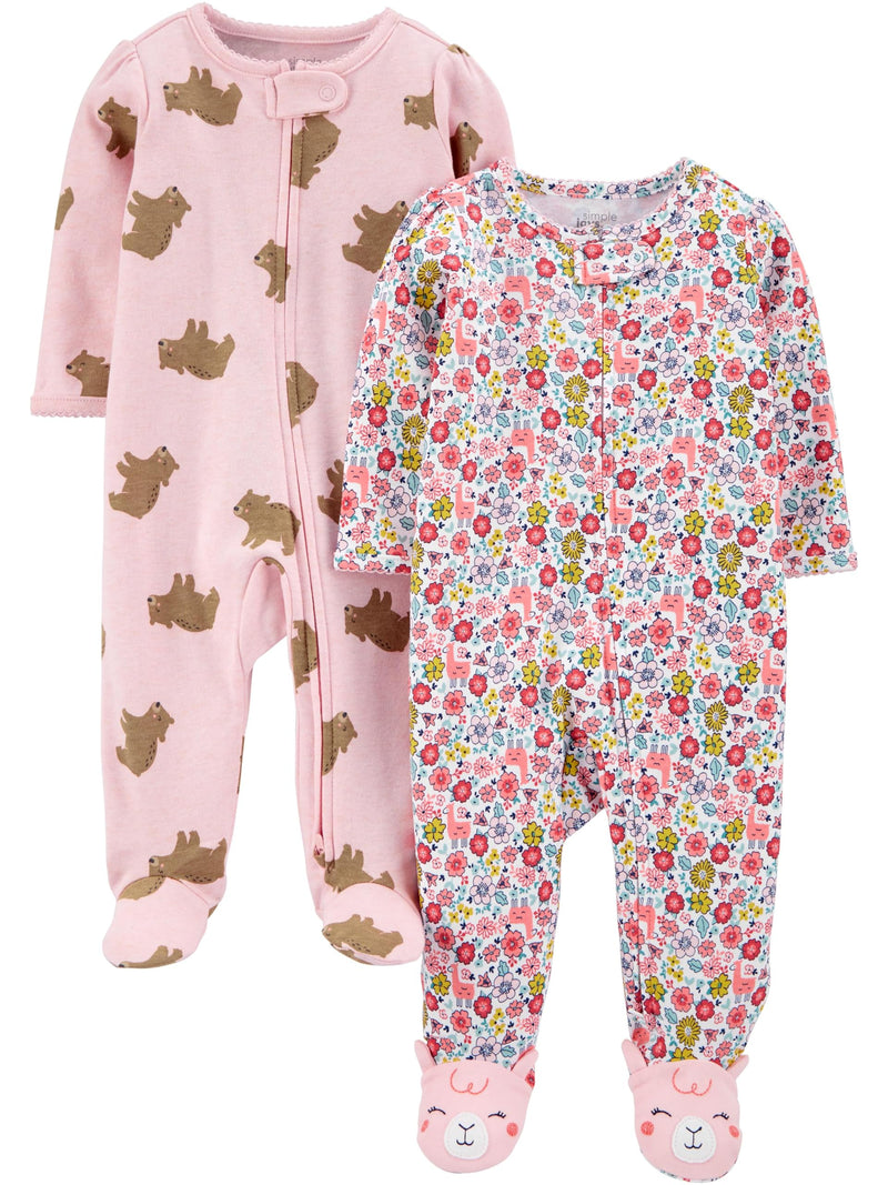 Simple Joys by Carter's Baby Girls' Cotton Footed Sleep and Play, Pack of 2