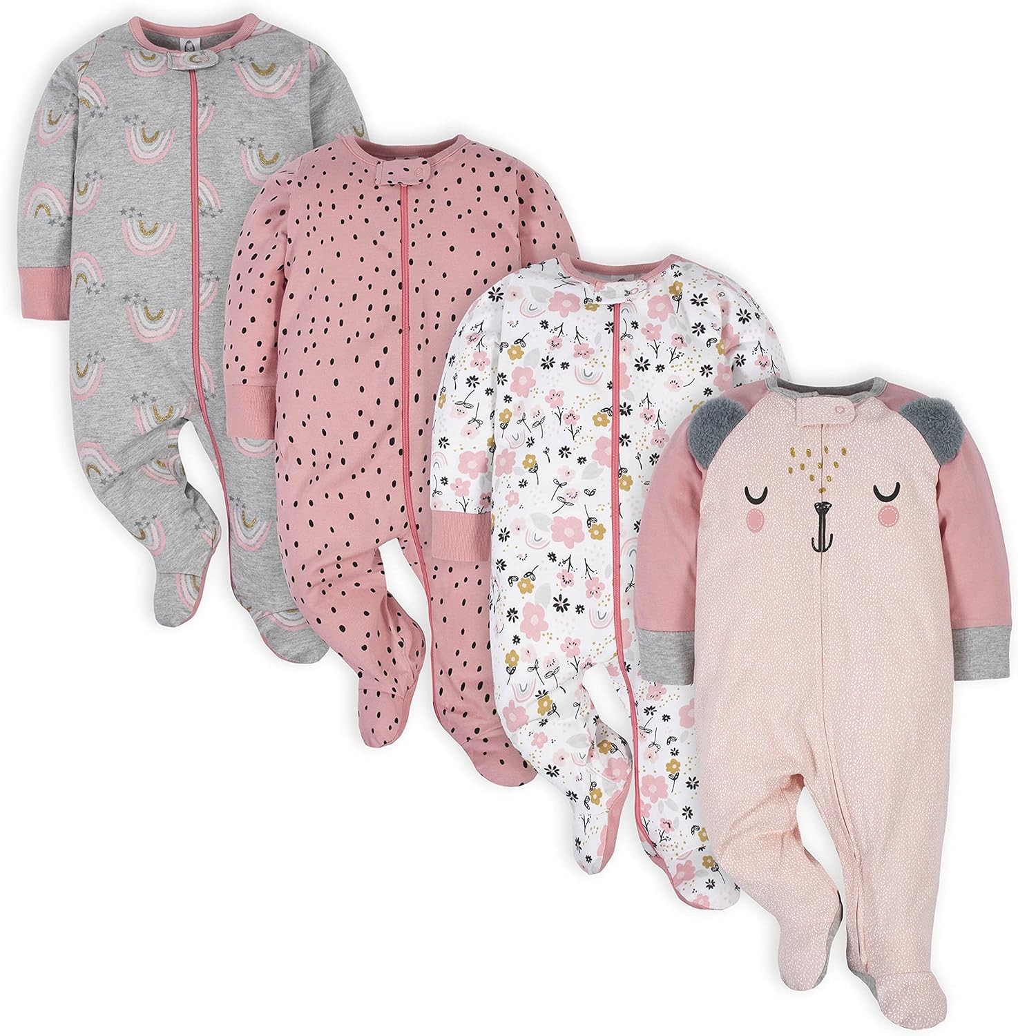 Gerber baby-girls 4 Pack Sleep N' Play Footie