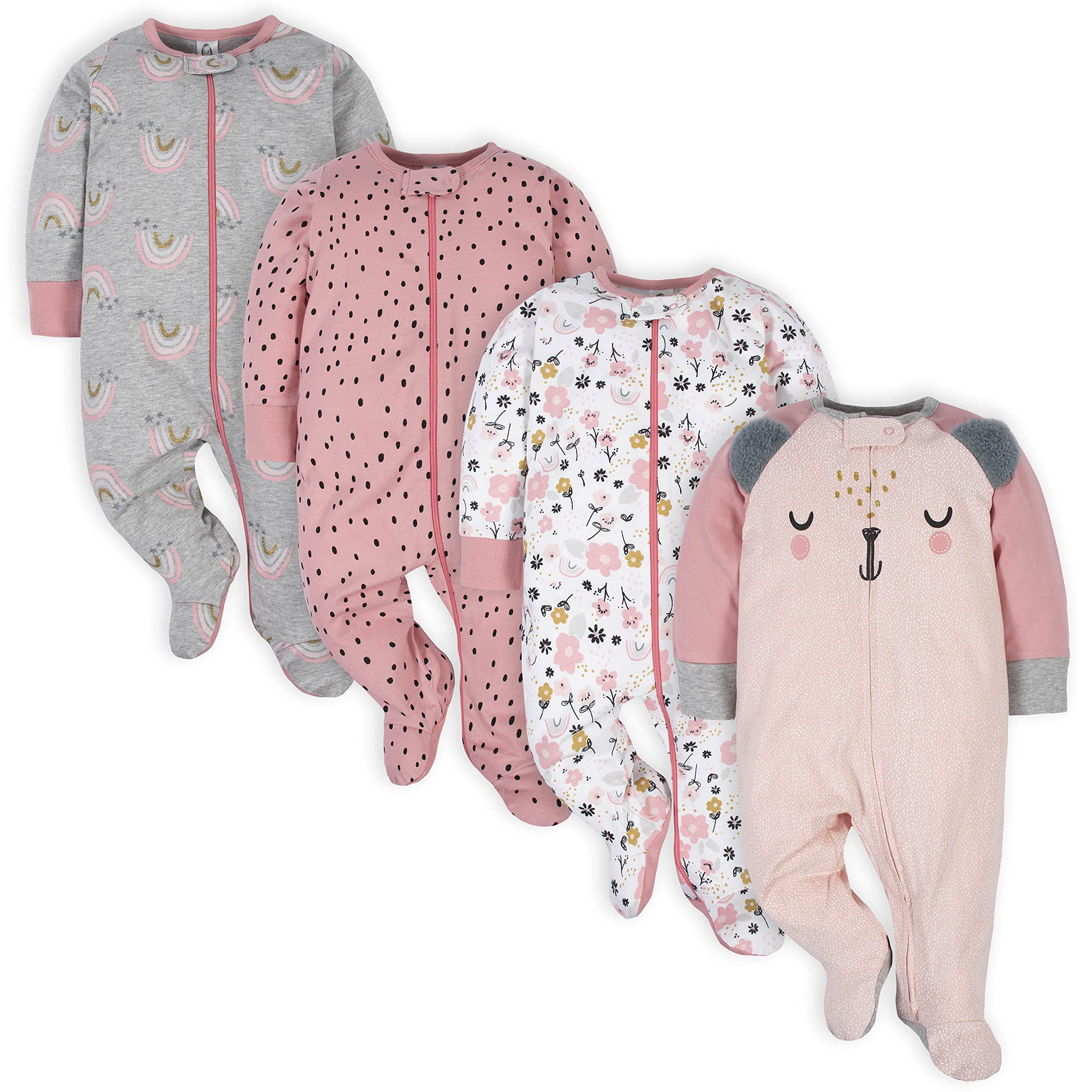 Gerber baby-girls 4 Pack Sleep N' Play Footie
