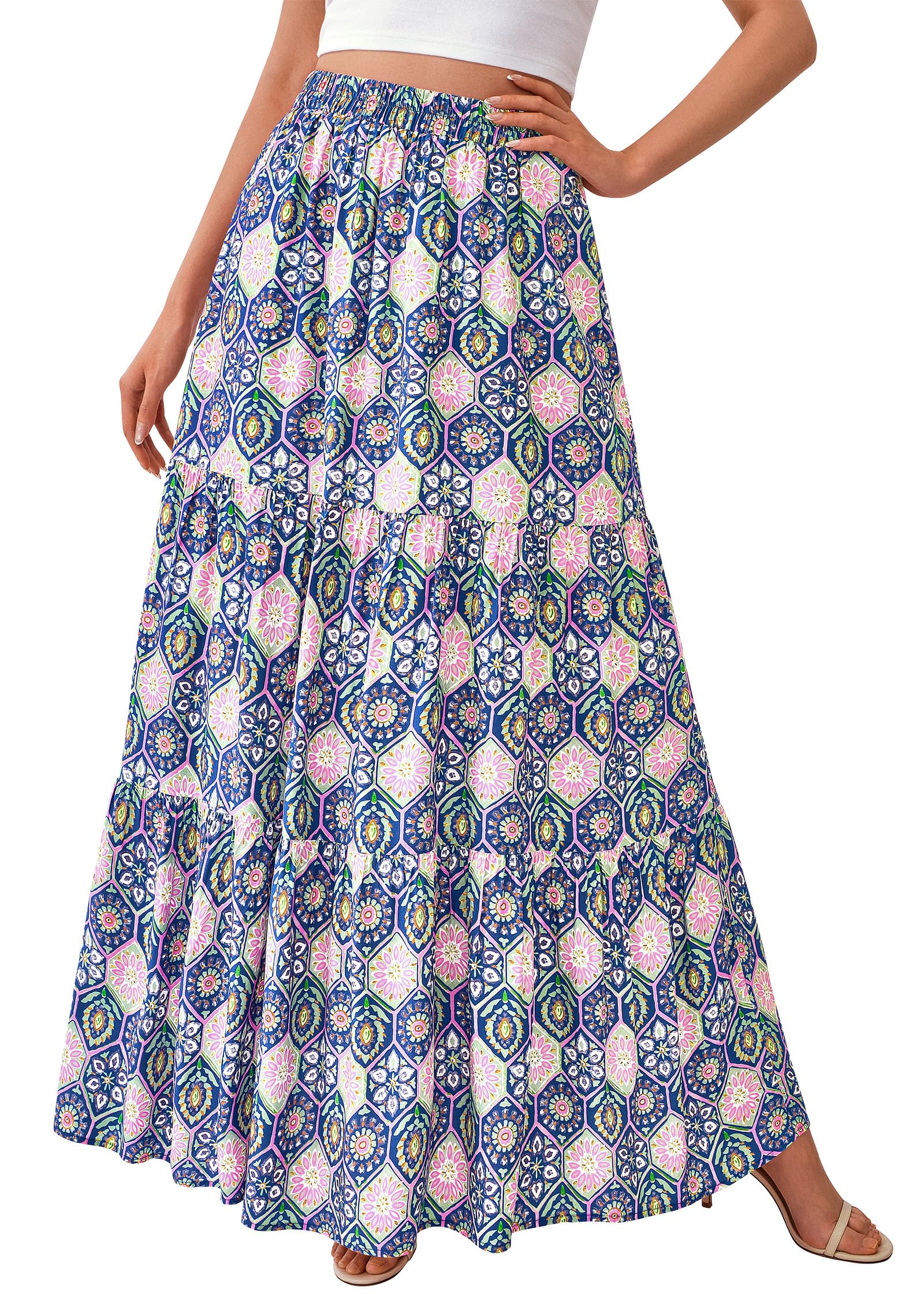 KIRUNDO Maxi Skirts for Women 2026 Summer Boho Floral High Waist Casual Flowy Long Skirt Beach Vacation Cruise Resort Wear