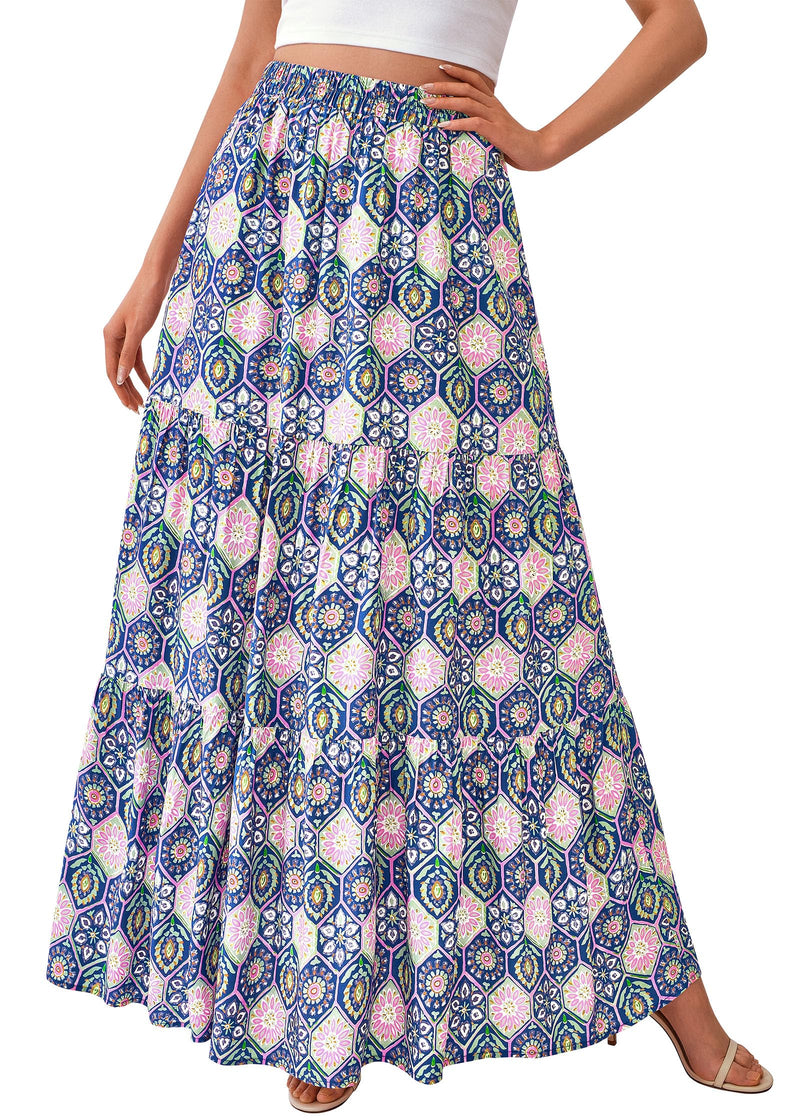 KIRUNDO Maxi Skirts for Women 2026 Summer Boho Floral High Waist Casual Flowy Long Skirt Beach Vacation Cruise Resort Wear