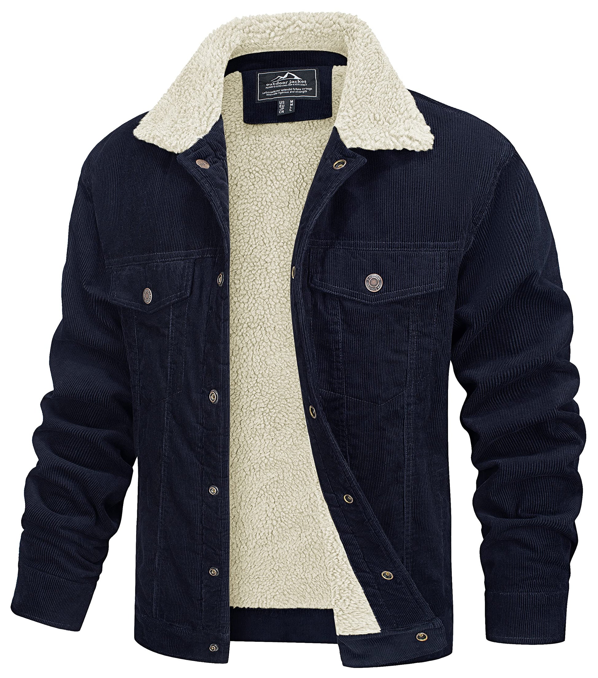 MAGCOMSEN Men's Corduroy Jacket Winter Sherpa Lined Warm Thick Trucker Cargo Coat with 5 Pockets-17