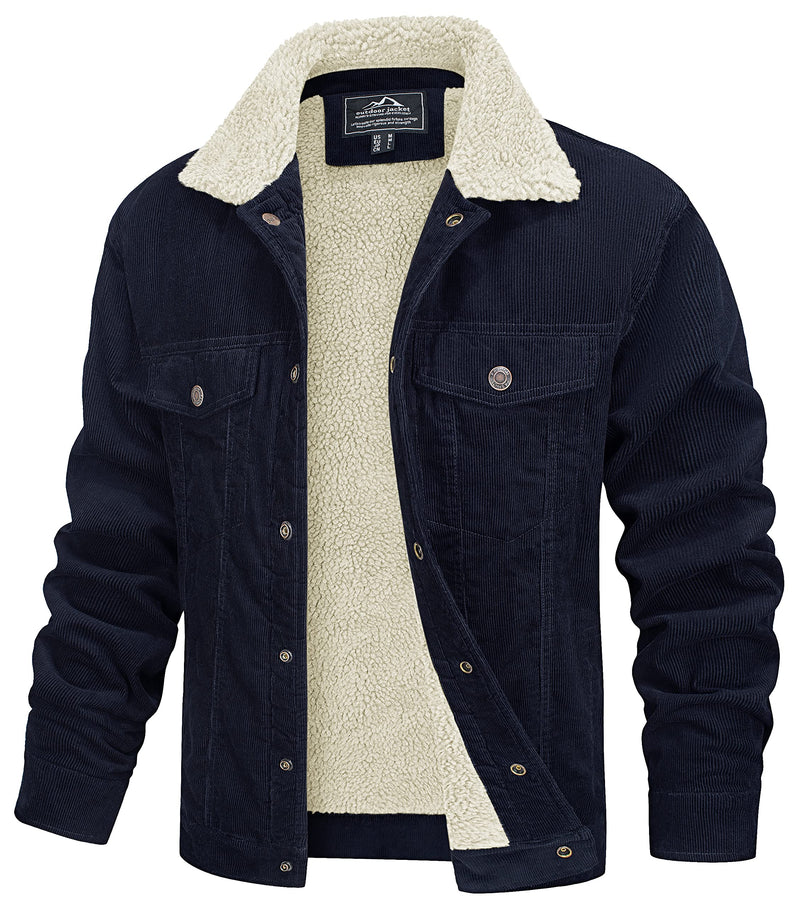 MAGCOMSEN Men's Corduroy Jacket Winter Sherpa Lined Warm Thick Trucker Cargo Coat with 5 Pockets-17