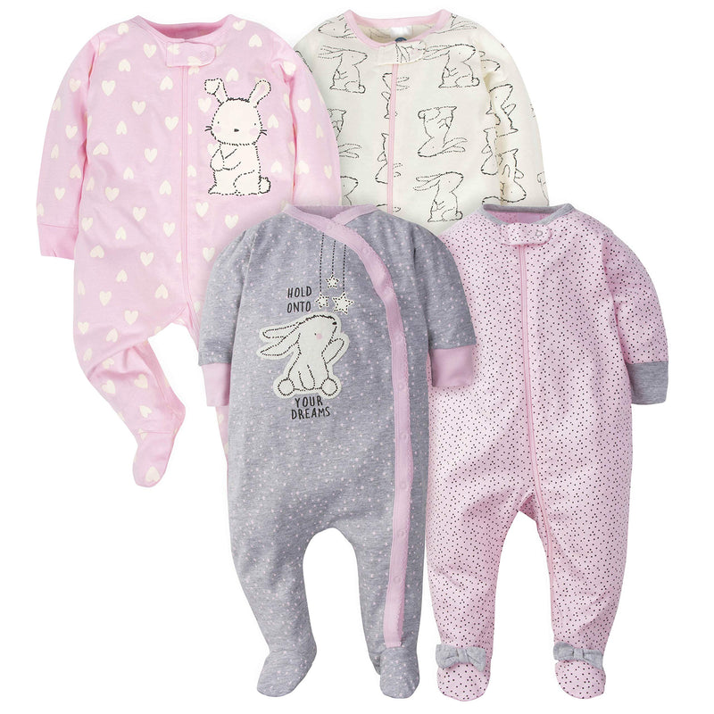 Gerber baby-girls 4 Pack Sleep N' Play Footie