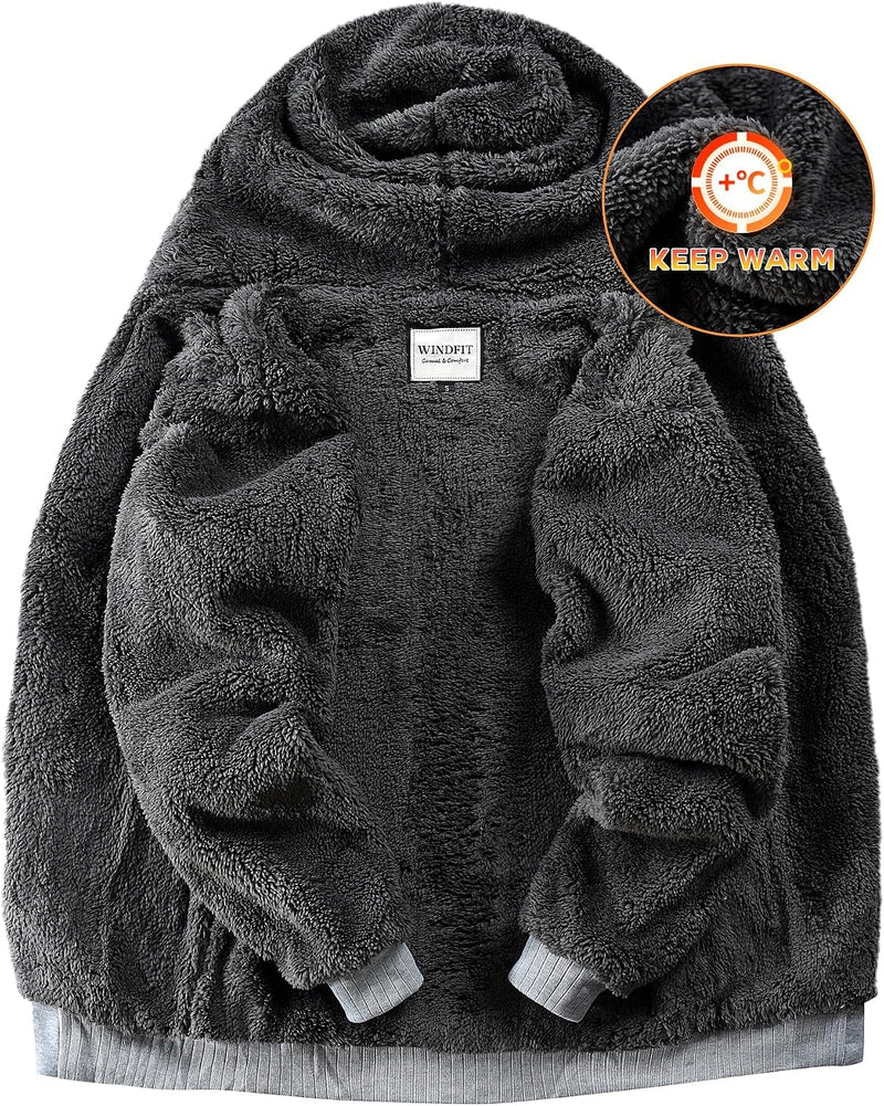 WINDFIT Men Sherpa Jacket Heavyweight Zip Hoodie Fleece Hooded
