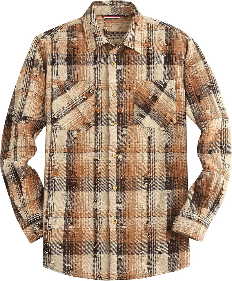 Esabel.C Mens Flannel Shirt Regular Fit Long Sleeve,Casual Button Down Plaid Flannel Shirt for Men-4