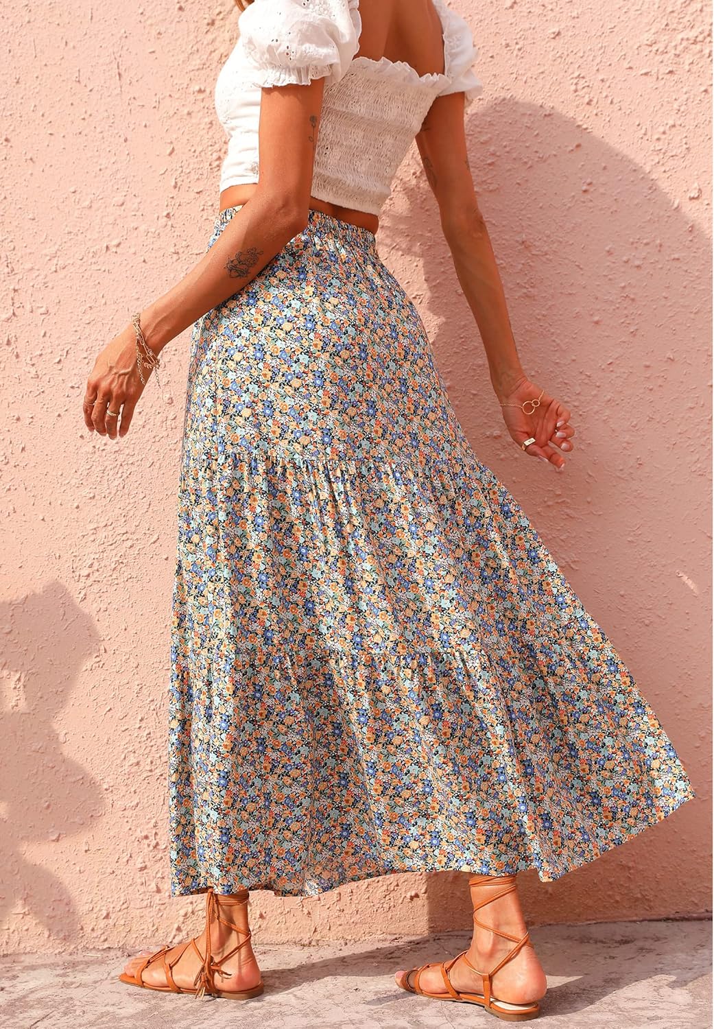 KIRUNDO Maxi Skirts for Women 2026 Summer Boho Floral High Waist Casual Flowy Long Skirt Beach Vacation Cruise Resort Wear
