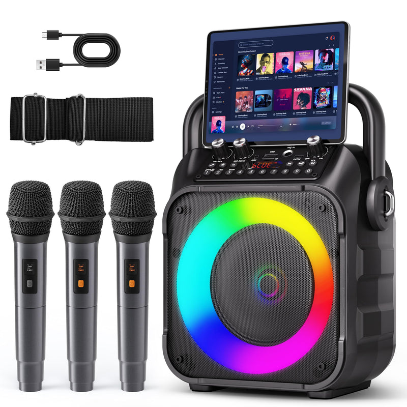 Karaoke Machine, Portable Bluetooth Speaker with 2 Wireless Microphones for Adults & Kids with Lights, Karaoke Microphone with PA System Supports USB/TF/REC/FM/AUX for Home Party Home System Packages