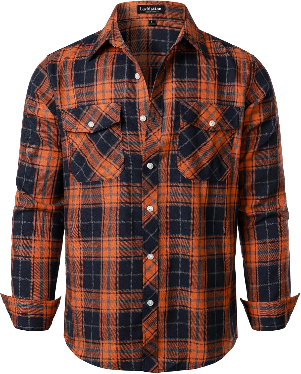 LucMatton Men's Flannel Shirt Casual Regular Fit Long Sleeve Button Down Plaid Shirt with Pocket-3