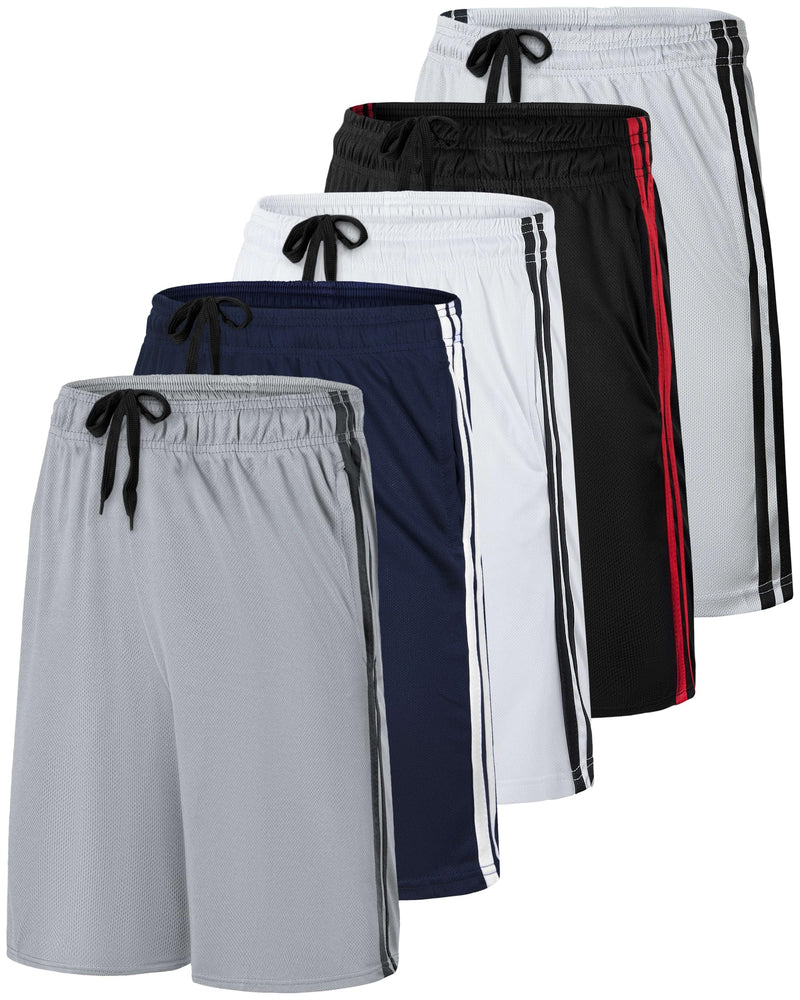 Real Essentials 5 Pack: Men’s 9" Mesh Shorts – Athletic Gym, Workout, Basketball, Running, Casual Lounge Activewear Pockets