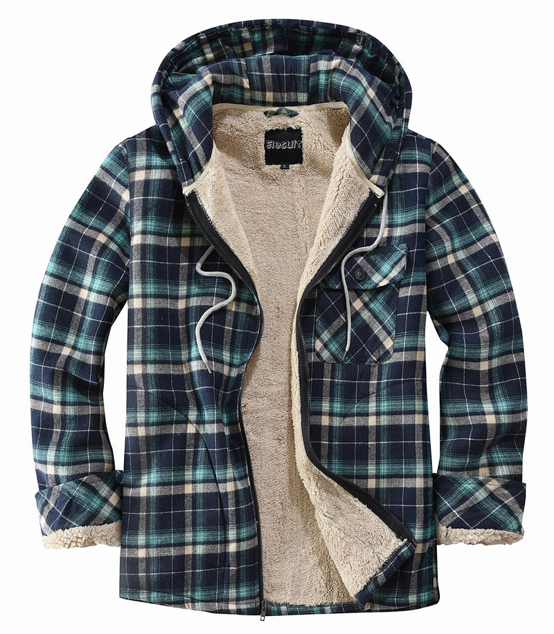 Elesuit Men's Full Zip Fleece Flannel Jacket Shirt Plaid Cotton Hoodie Coat