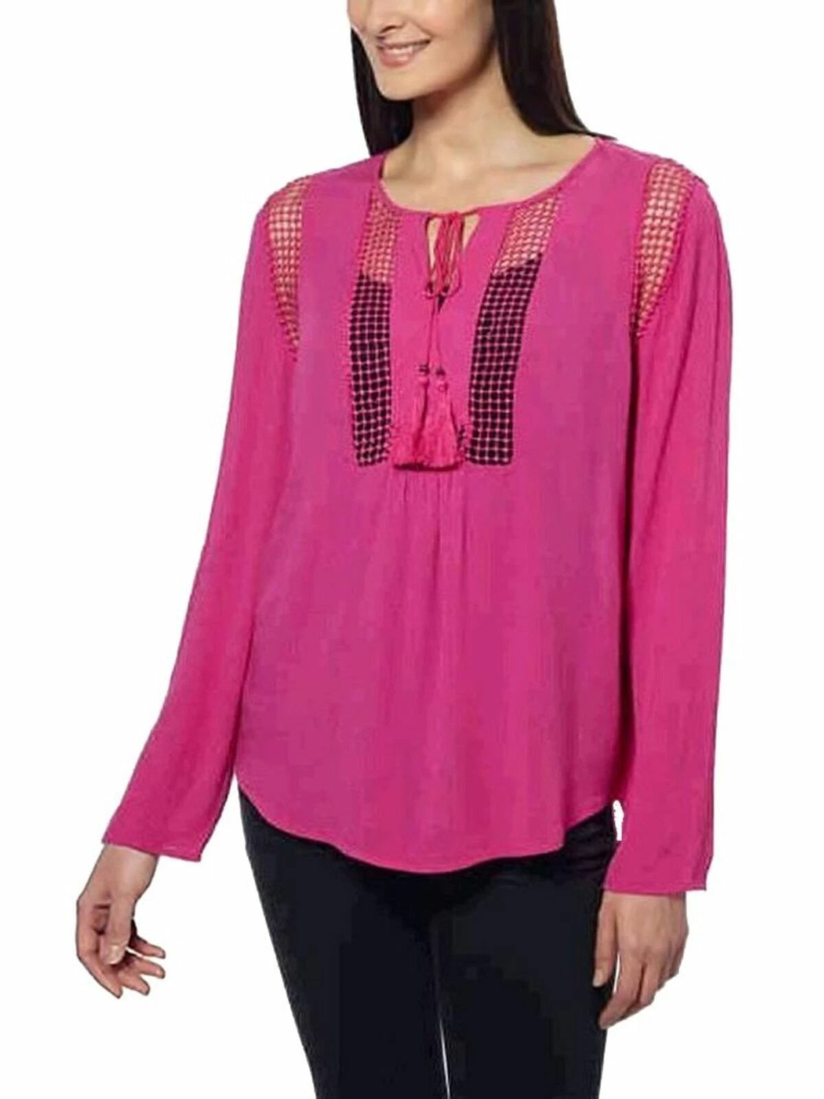 Joseph A Women's Crinkle Top With Crochet Detail, Dusty Rose, M