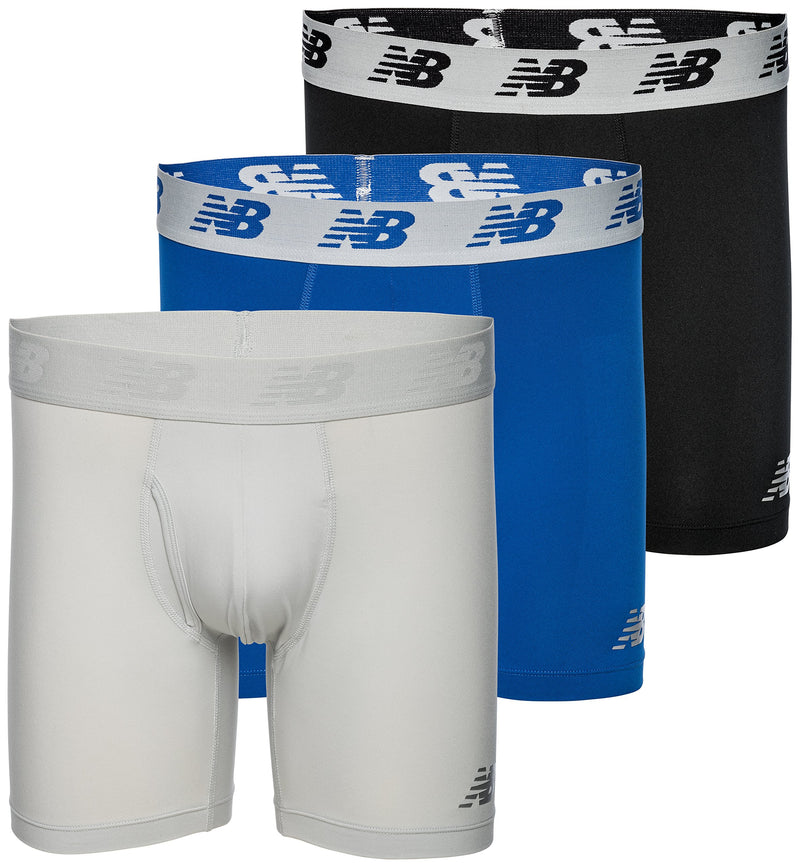 New Balance Men's Performance Boxer Briefs with Fly, Breathable Stretch Underwear, Moisture Wicking, Soft Waistband (3 Pack)-42