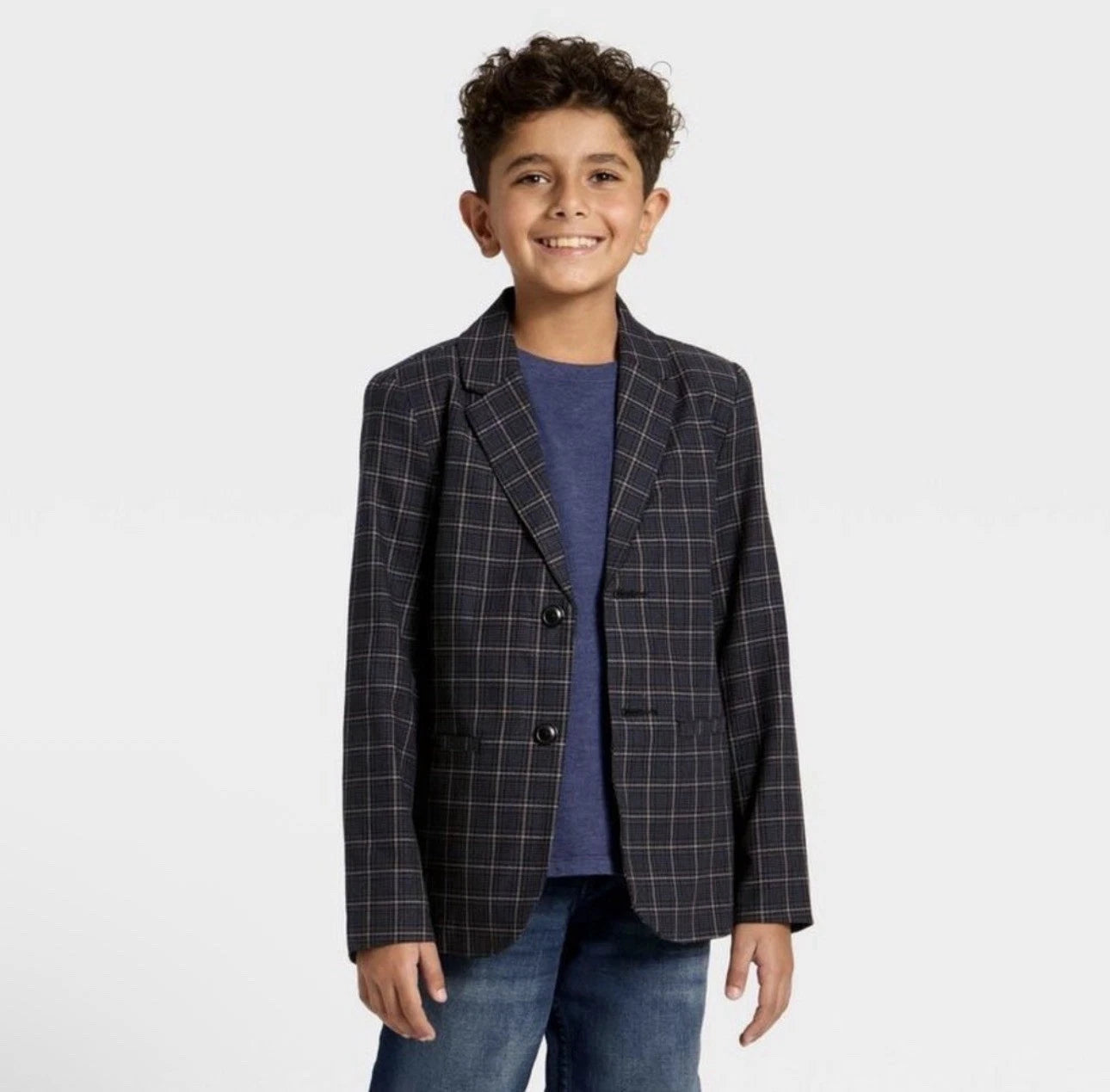 Cat & Jack™ Boys Plaid Suit Jacket, Black / Beige, 10-1