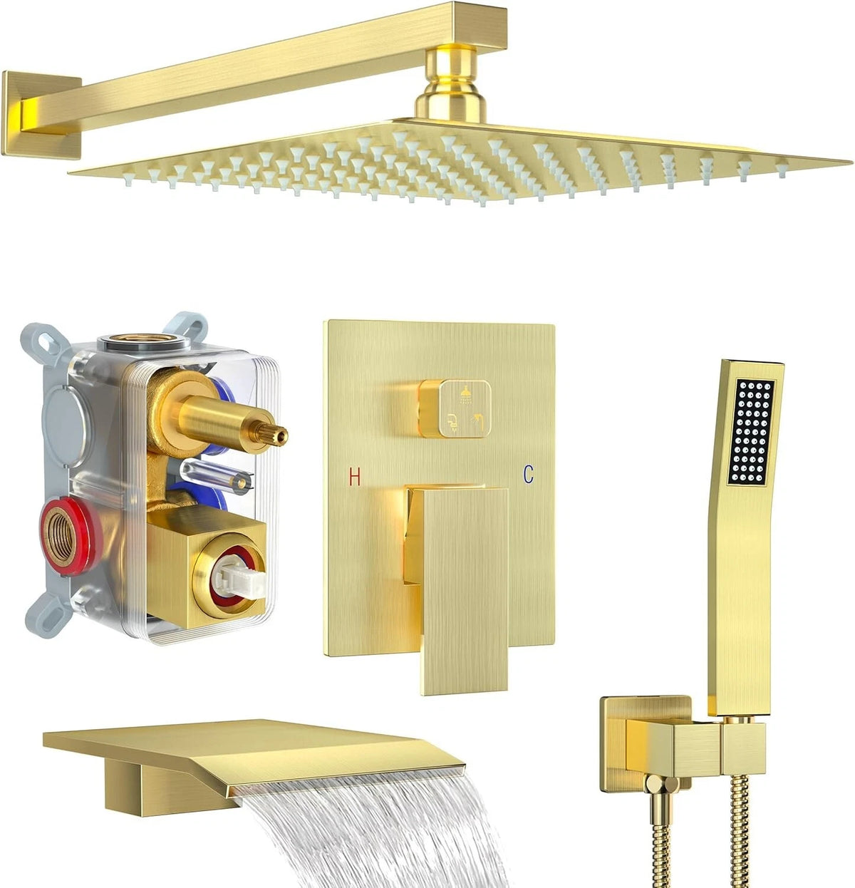 Fatspas 12 Inch Shower Faucet Set, Rainfall Shower System with Tub Spout