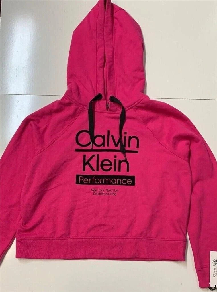 Calvin Klein Performance Women's Flocked Logo Cropped Hoodie, Beetroot, Small