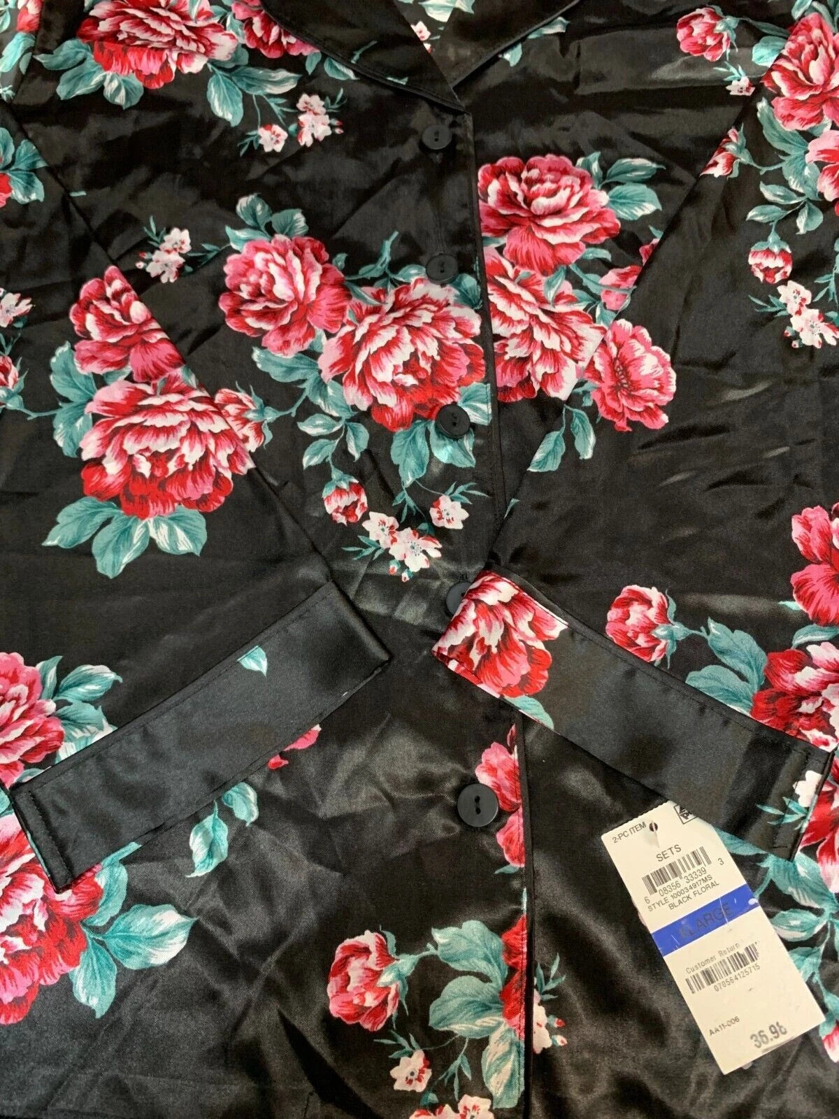 THALIA SODI Intimates Ladies Notched Collar Floral Pajama Top, BLACK, XL