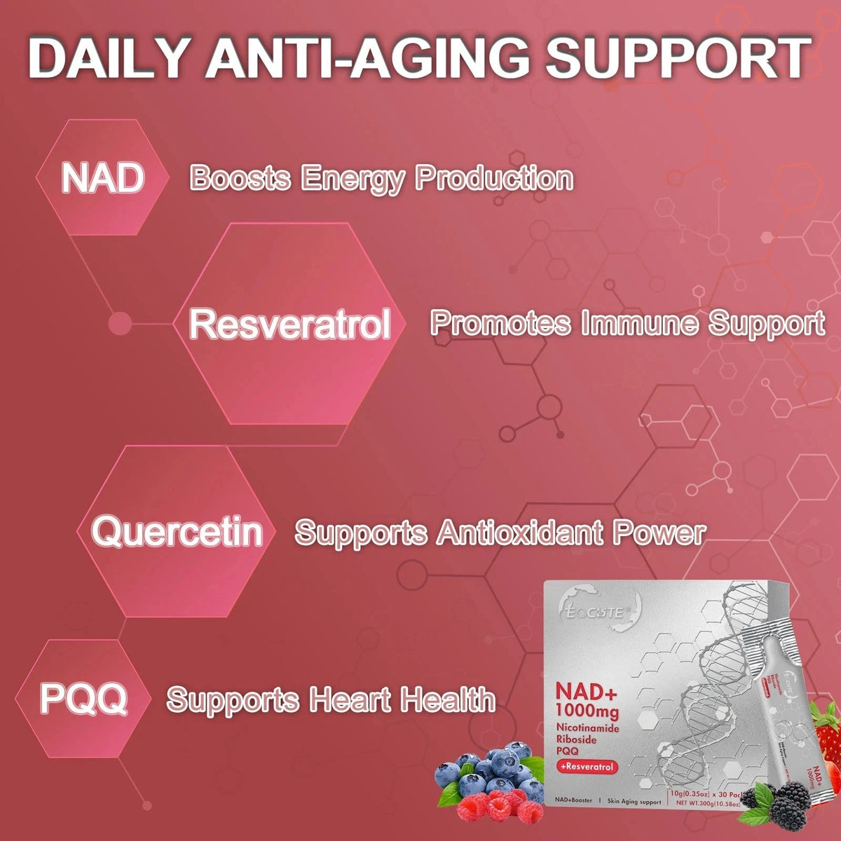 NAD+ 1000mg Liquid Supplement-Nic<wbr/>otinamide Riboside, PQQ &amp;Resveratrol-A<wbr/>nti-Aging