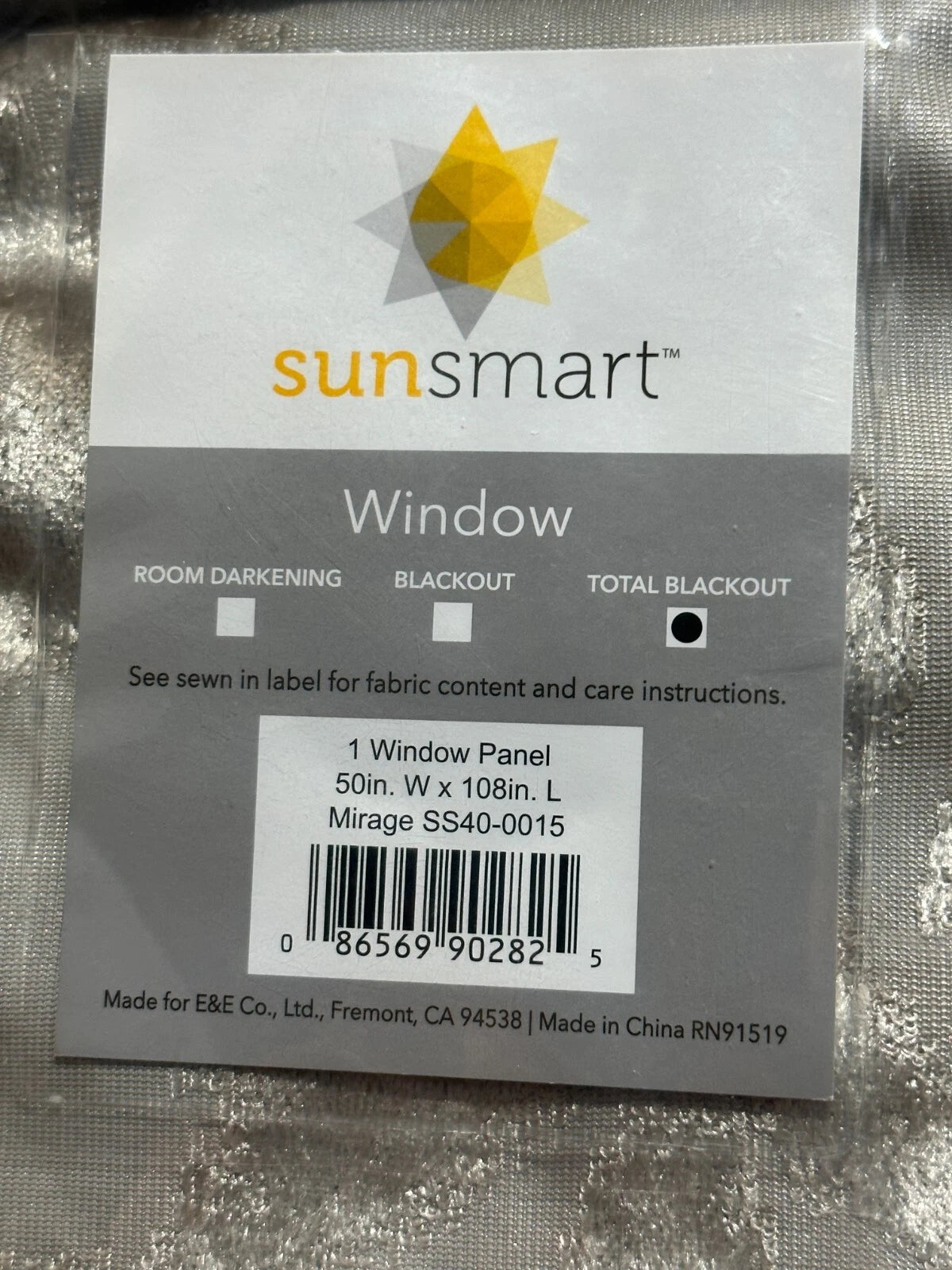 SUN SMART Mirage Total Blackout Single Window Curtain, Champagne, 50"W X 108"L