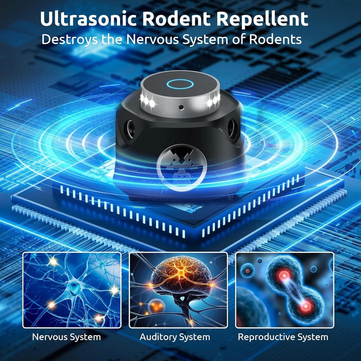 Ultrasonic Mouse Sentry 360° Mice Repellent Indoor Deterrent with 9 Strobe LEDs