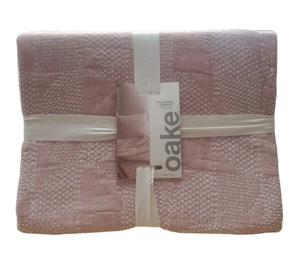 Oake Geo Faux Embroidery MAT FQ Coverlet, Full / Queen, Terracotta MSRP $240