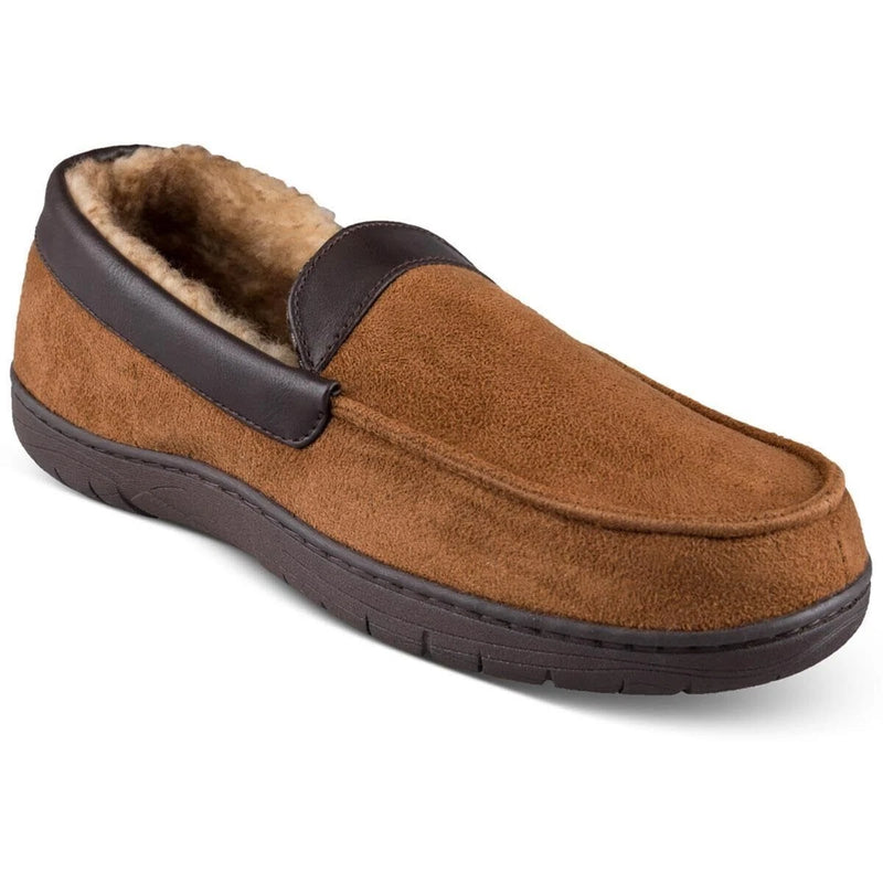Haggar Mens Faux Sued Slip On Loafer Slippers, TAN, XXL 13-14
