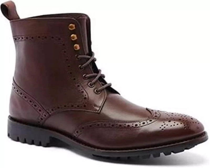 Anthony Veer Grant Men's Wingtip Oxford Leather Boot -Chocolate Brown Size10.5