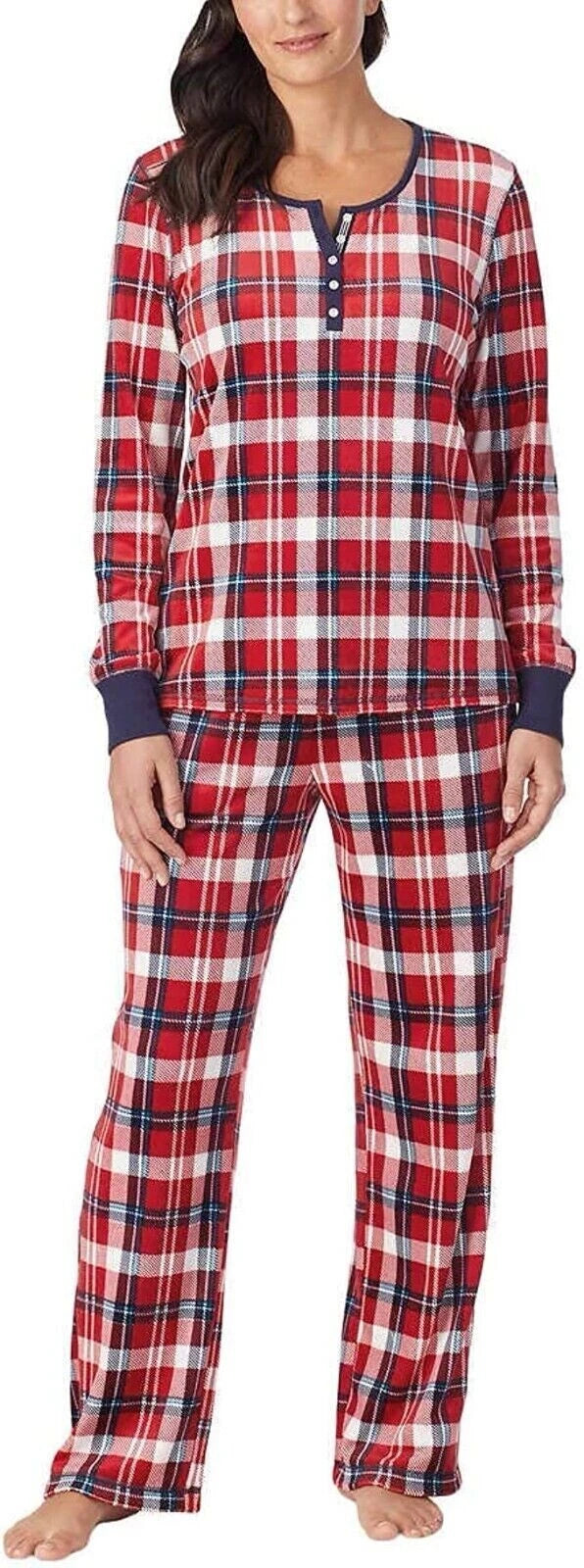 Nautica Womens Fleece Pajama Sleepwear Top (X-Large, Red White Plaid) TOP ONLY