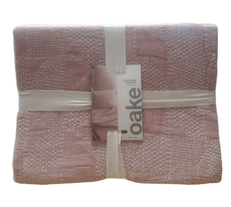 Oake Faux Embroidery Geo Stitch 100% Cotton Coverlet, Terracotta, King MRSP $280