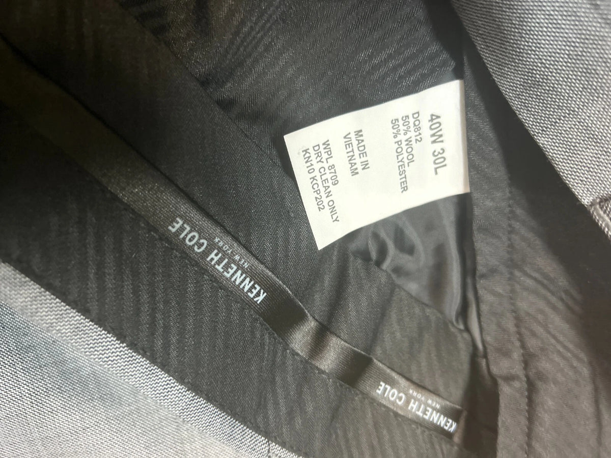 Kenneth Cole Men's Wool Precision Fit Dress Trousers, BLACK-WHITE, 40 X 30