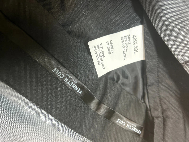 Kenneth Cole Men's Wool Precision Fit Dress Trousers, BLACK-WHITE, 40 X 30