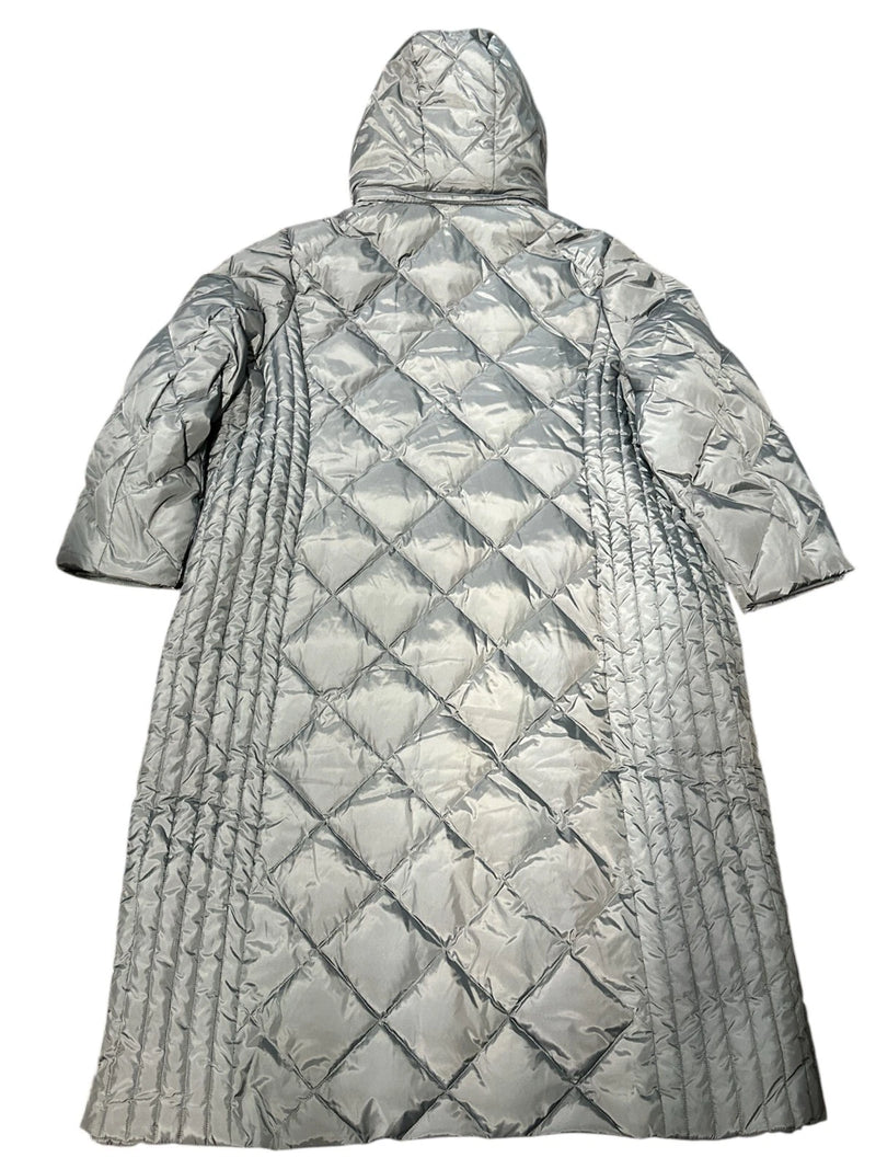 London Fog Women's Diamond Quilted Down Coat with Faux Fur Trim Hood, SLATE, 3X